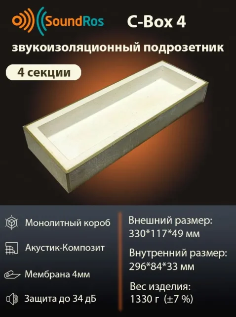 звукоизоляционный подрозетник 4 поста